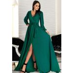 Szykowna zielona długa suknia wieczorowa z rękawem - Marina 1